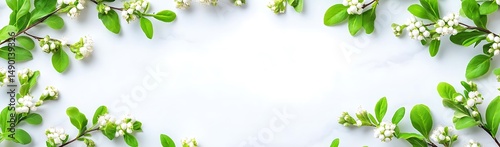 Spring blossoms frame, white background
