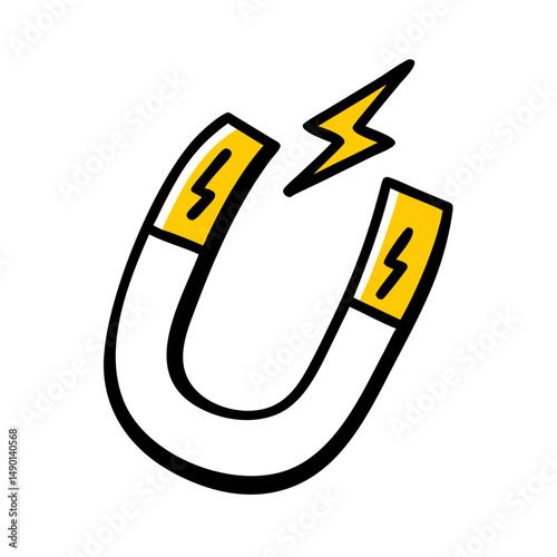 Magnet and Electric Spark Vector Art.