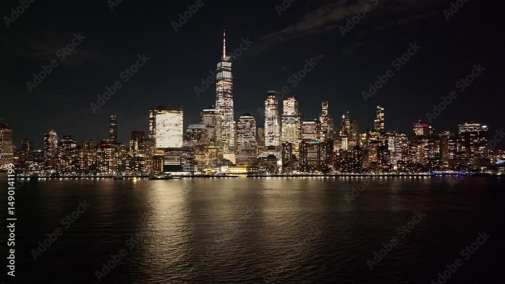 Downtown New York At Manhattan New York United States. Capturing The Hustle And Bustle Of A Vibrant City From Above. Night Freeway Road Downtown Cityscape. Night Panning Wide. Downtown New York At Manhattan New York United States. Capturing The Hustle And Bustle Of A Vibrant City From Above. Night Freeway Road Downtown Cityscape. Night Panning Wide.