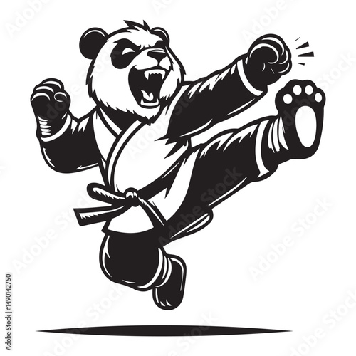 Leaping Panda Warrior Logo – Action Kungfu Character Vector Design