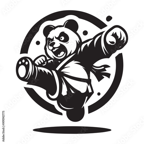 Leaping Panda Warrior Logo – Action Kungfu Character Vector Design