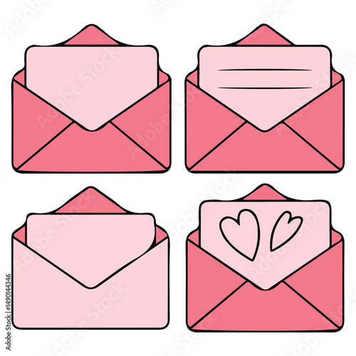 Love letter set valentine message isolated vector illustration on white background