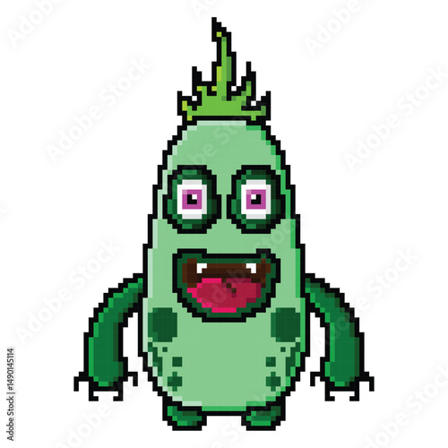 Pixel art green monster colorful kawaii
