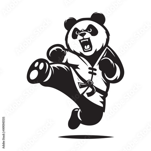 Leaping Panda Warrior Logo – Action Kungfu Character Vector Design