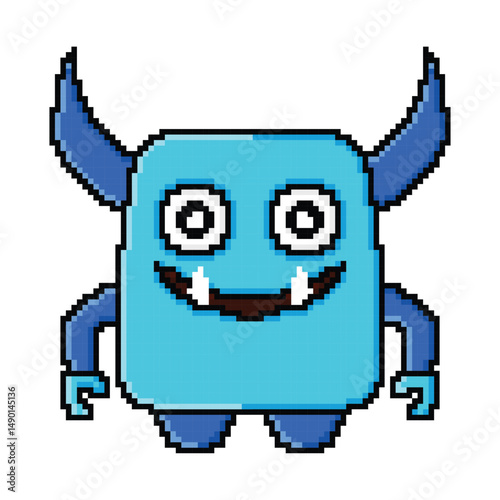 Pixel art illustration blue monster design kawaii