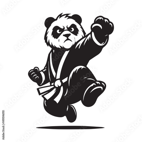 Jumping Kungfu Panda Logo – Fierce Martial Mascot Vector
