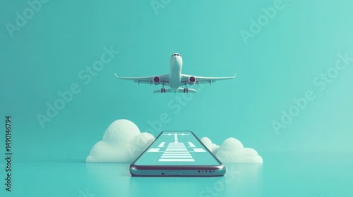 Creative representation of technology merging with air travel using a smartphone and an airplane