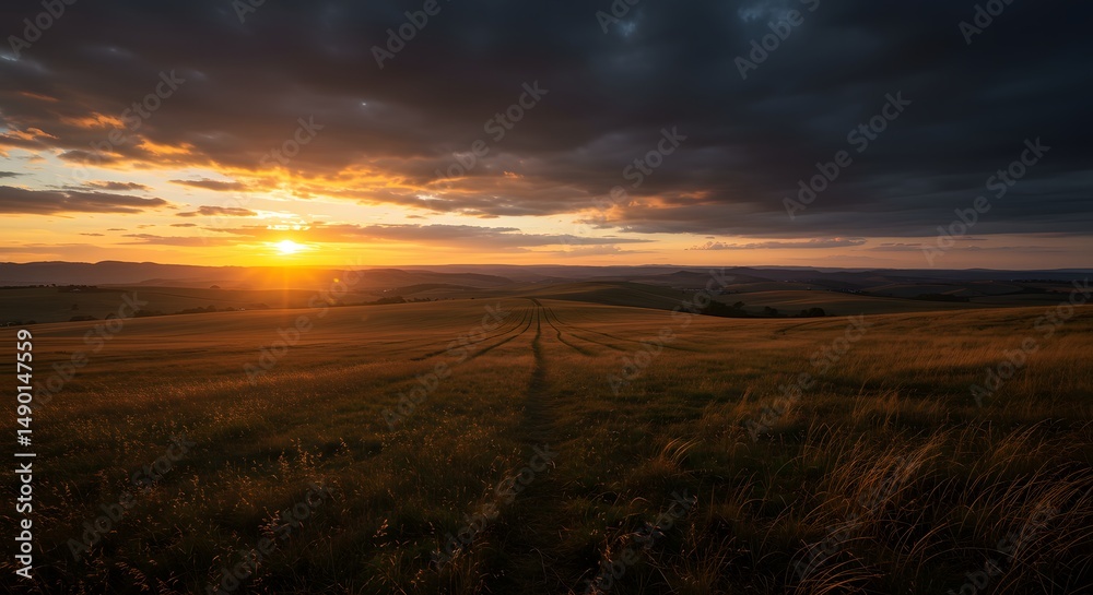 Obraz premium Wheat Field at Sunset