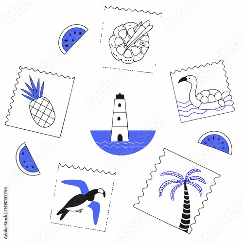 tropical,vintage,retro,sun,beach,palm trees,surf,seashell,turtle,pineapple,flower,crab,leaves,waves,sunset,landscape,icons,wallpaper,postage stamp,texture,colorful,botanical,nautical,summer,coastal
