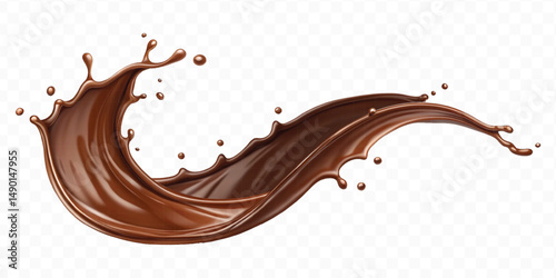 smooth liquid light chocolate splash in curve style isolated on transparent background