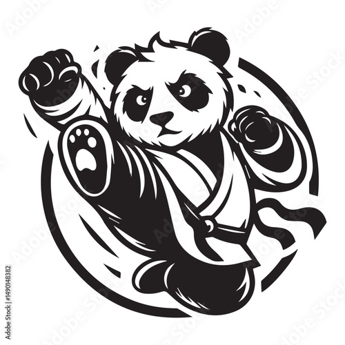 Kung Fu Panda Mascot Logo – Jumping Martial Arts Animal Vector