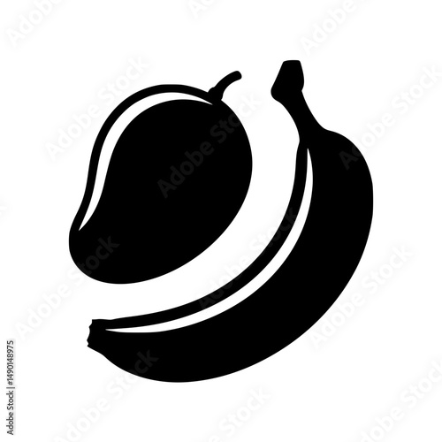 Silhouette of mango and banana fruit