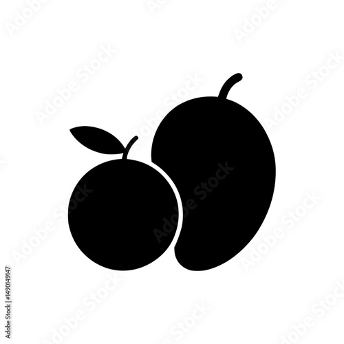 Silhouette of mango and orange fruit with leaf