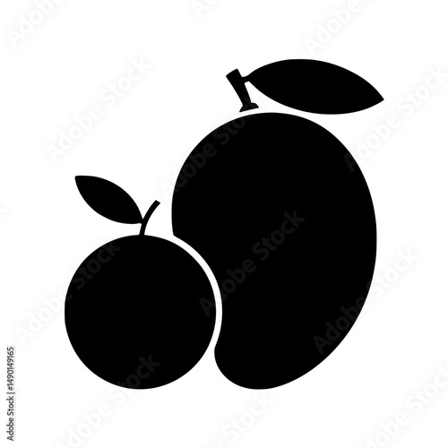 Silhouette of mango and orange fruit with leaf