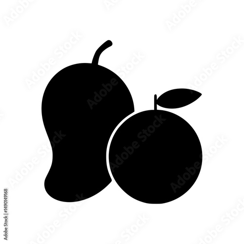 Silhouette of mango and orange fruit with leaf