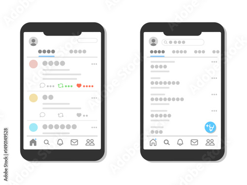 SNSアプリを開いたスマホのイラスト／X(Twitter)の画面を表示