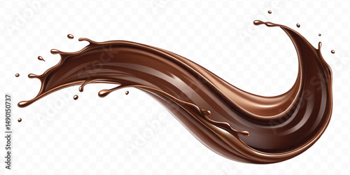 smooth liquid light chocolate splash in curve style isolated on transparent background