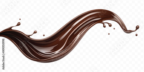 smooth liquid light chocolate splash in curve style isolated on transparent background