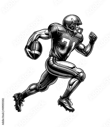 Illustration of a Running American Football Player Holding a Ball with Number 31