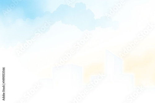 City skyline abstract watercolor effect with blue clouds and warm light
