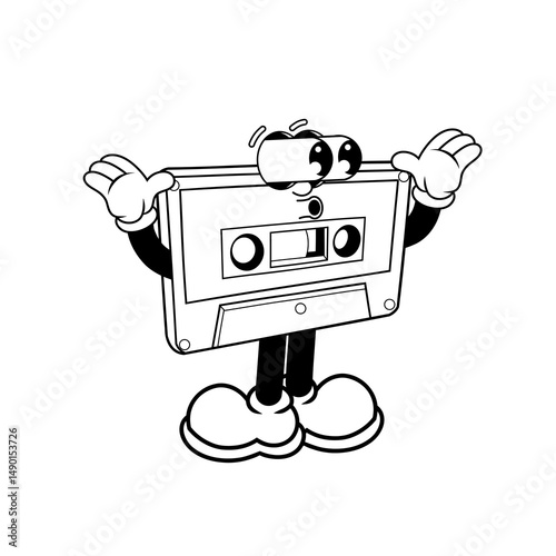Retro character design of cute cassette tape outline