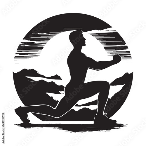 silhouette of people exercising, training muscles, body building, editable vector image