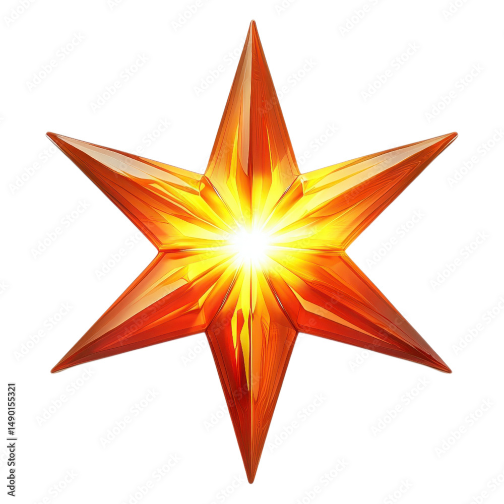 Obraz premium Shining orange eight-pointed star with a radiant light at the center.
