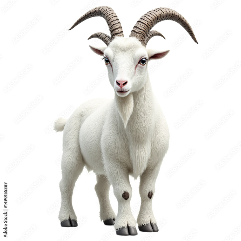 Fototapeta premium White Goat, Isolated Transparent Background, 3D Design Element