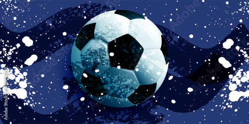 vector black grunge soccer ball on white and blue