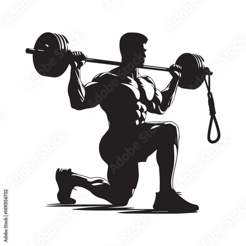 silhouette of people exercising, training muscles, body building, editable vector image