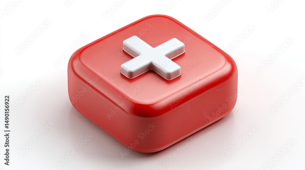 Obraz premium Realistic 3D red square delete icon with white cross Isolated on white background UI element