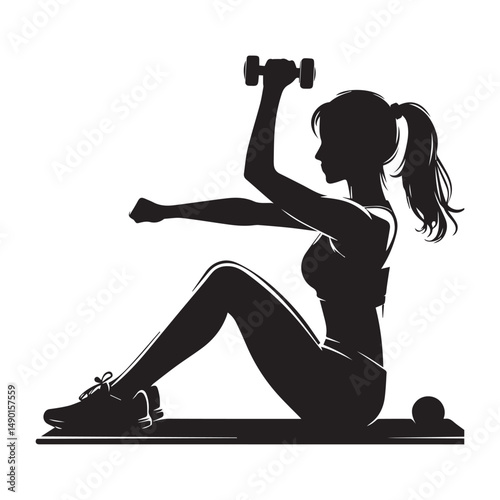 silhouette of people exercising, training muscles, body building, editable vector image