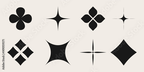 Set of blinking stars, sparks and sparkles. Shining twinkle sunburst shapes collection. Magic light flare pack for design template, poster, banner, brochure, leaflet. Vector glint glitter illustration