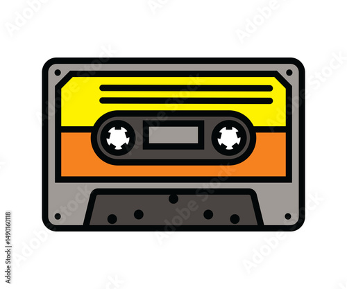 The contour icon of a retro audio cassette. A design element.