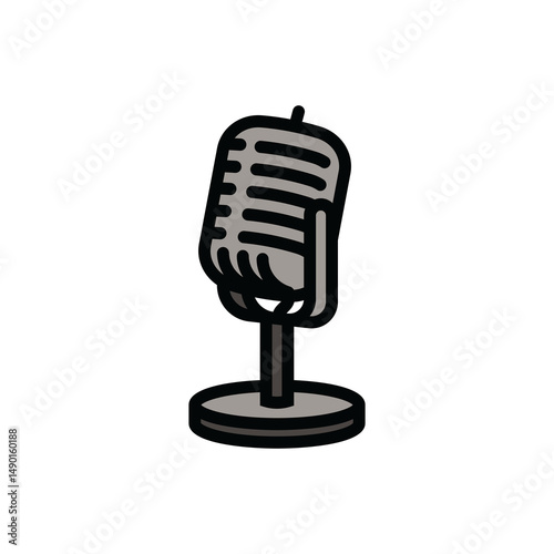 The contour icon of a retro studio microphone. A design element.