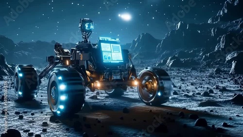 Wallpaper Mural A sleek rover on a distant planet, surrounded by glowing modules, analyzing the environment and sending real-time data to Earth Torontodigital.ca