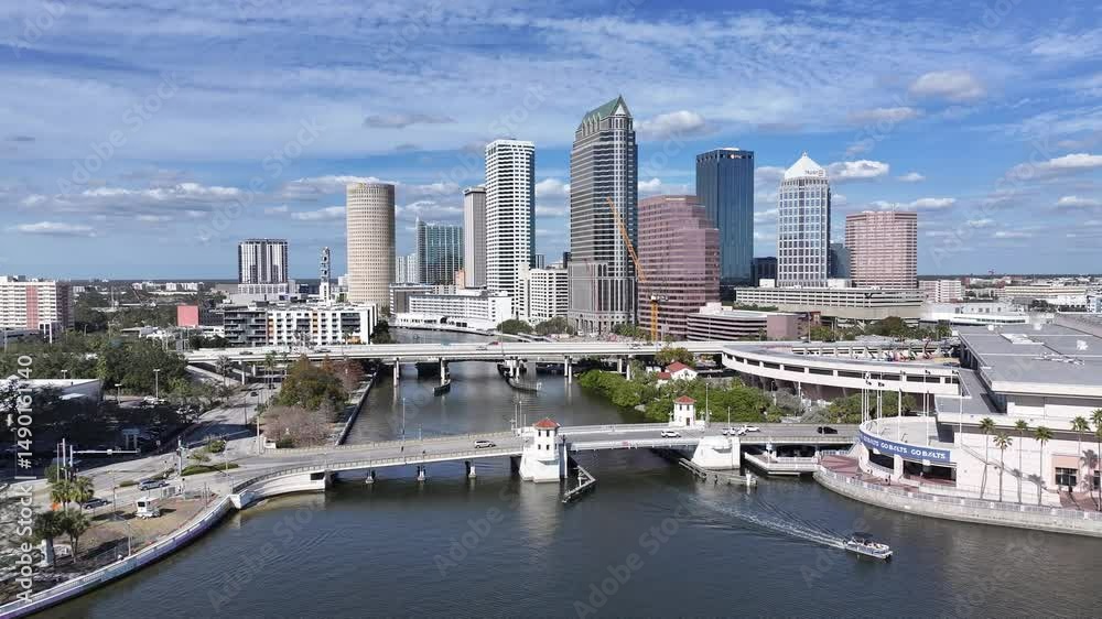 Tampa Skyline At Tampa Florida United States. Bustling Downtown Cityscape With Modern Buildings. Business Sky Clouds Downtown Cityscape. Business Downtown Panoramic City. Tampa Florida.