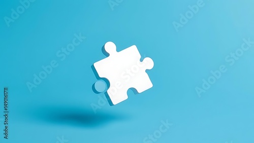 A blue 3D jigsaw puzzle piece symbolizes a vital connection for business success photo