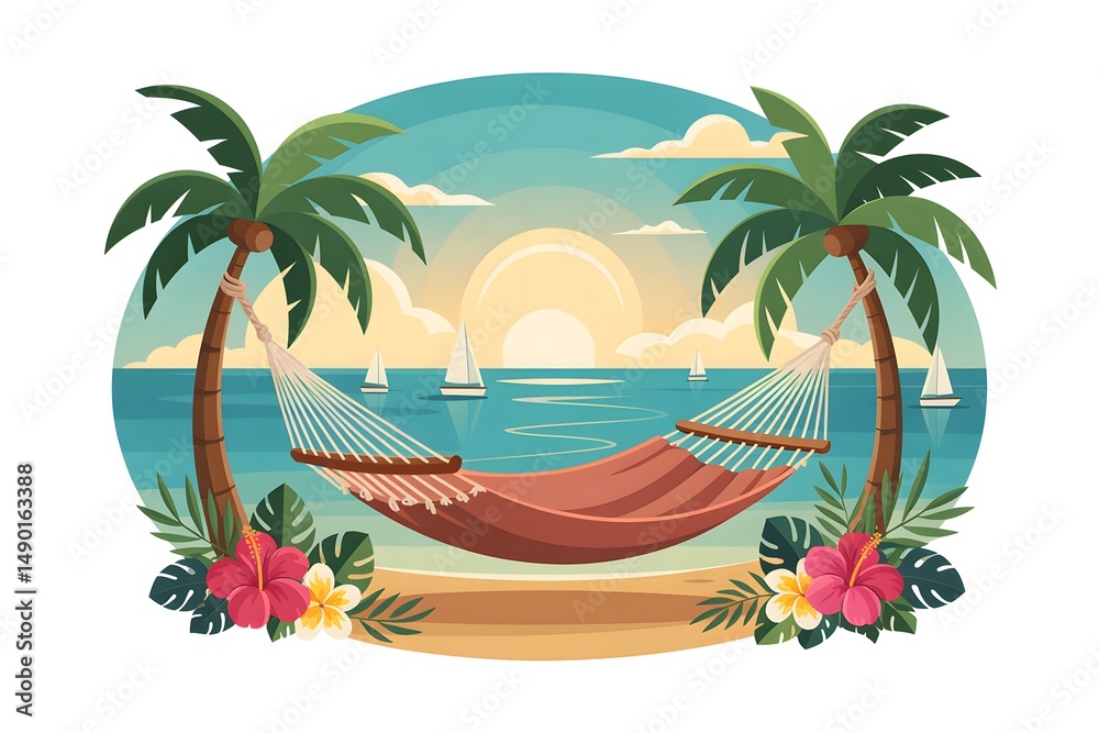 Fototapeta premium Hammock on the Beach with Warm Sunset