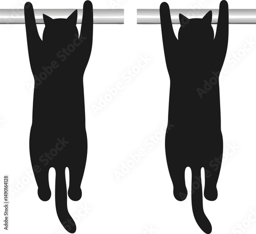 Black and white vector art shows a silhouette of a man and a woman with a cute feline pet