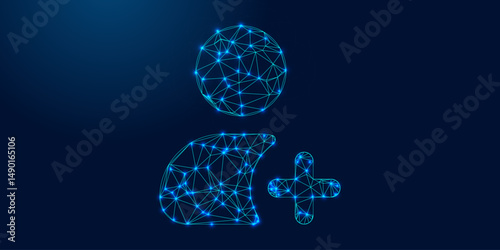Wallpaper Mural Abstract Digital Polygon Human Icon. Low-Poly Geometric Person Silhouette in Blue on Dark Background, ideal for tech branding, AI concepts, and virtual identity design. Torontodigital.ca