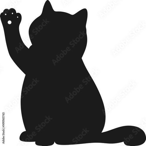 A cute black and white cat cartoon vector illustration shows the silhouette of a beloved pet animal