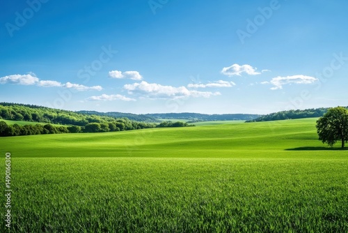 a serene landscape of rolling hills under a clear blue sky, evoking a sense of peace  