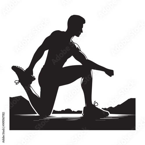 silhouette of people exercising, training muscles, body building, editable vector image