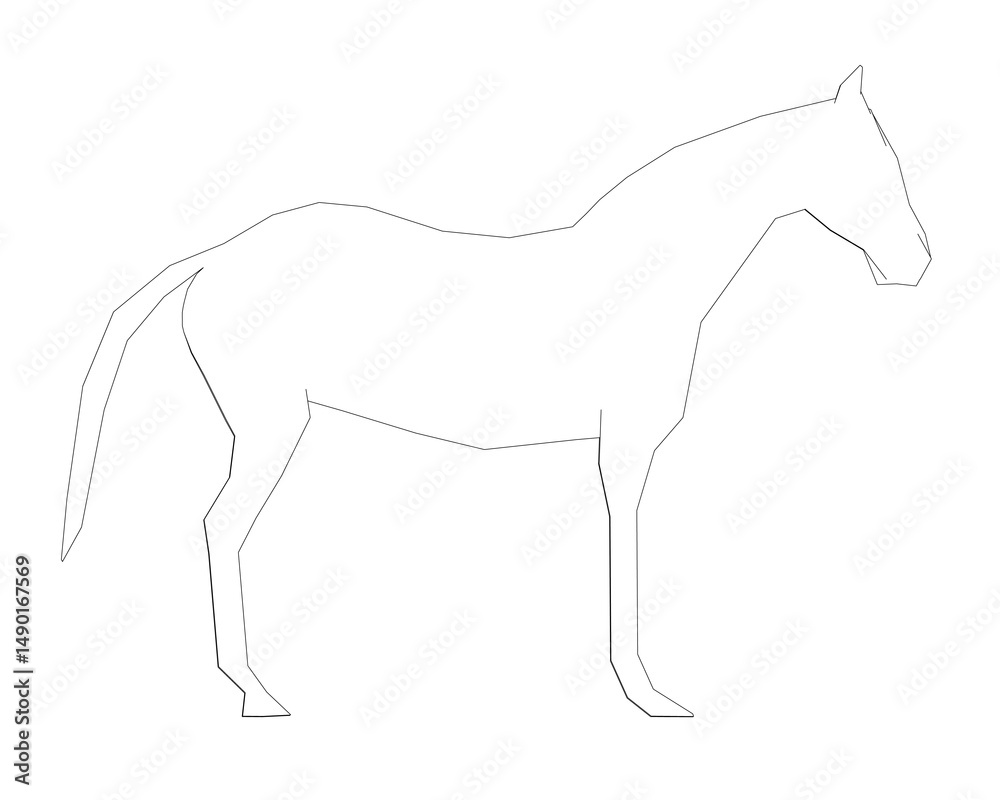 Fototapeta premium A horse is drawn in black and white. The horse is standing in a field. The horse is not in motion