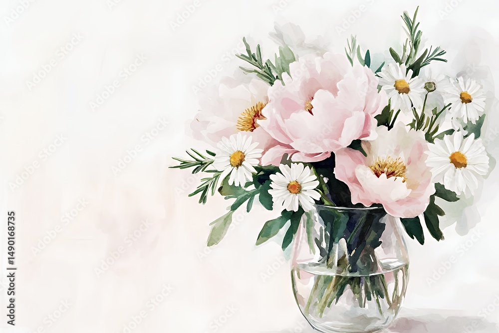Obraz premium Delicate Blooms in Watercolor: Peonies and Daisies