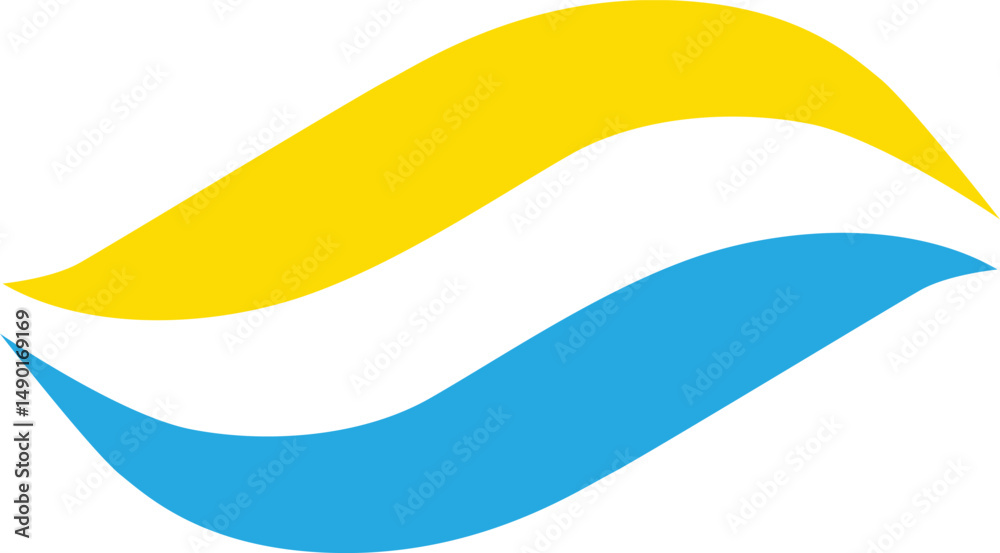 Obraz premium Abstract Wave Symbol in Yellow and Blue Modern Flowing Shape for Branding and Design