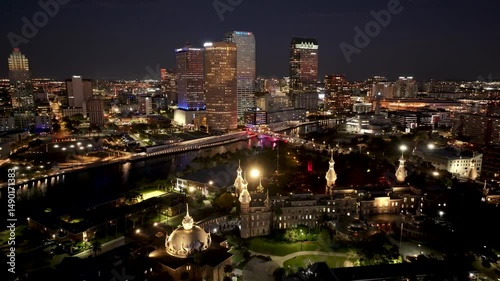 Wallpaper Mural Night Tampa Skyline At Tampa Florida United States. Bustling Downtown Cityscape With Modern Buildings. Building Illuminated Urban. Town Up Above. City Landmark. Tampa Florida. Torontodigital.ca