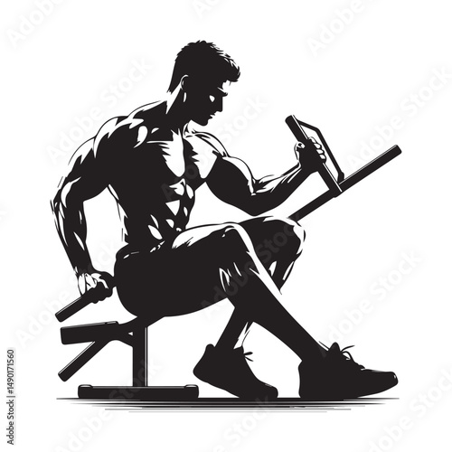 silhouette of people exercising, training muscles, body building, editable vector image