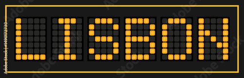 Orange color led banner in word lisbon on black background